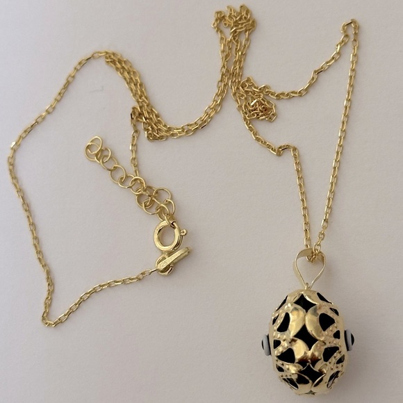 🧿925 Silver necklace glass blue evileye bead 18K yellow gold plated - Picture 4 of 7